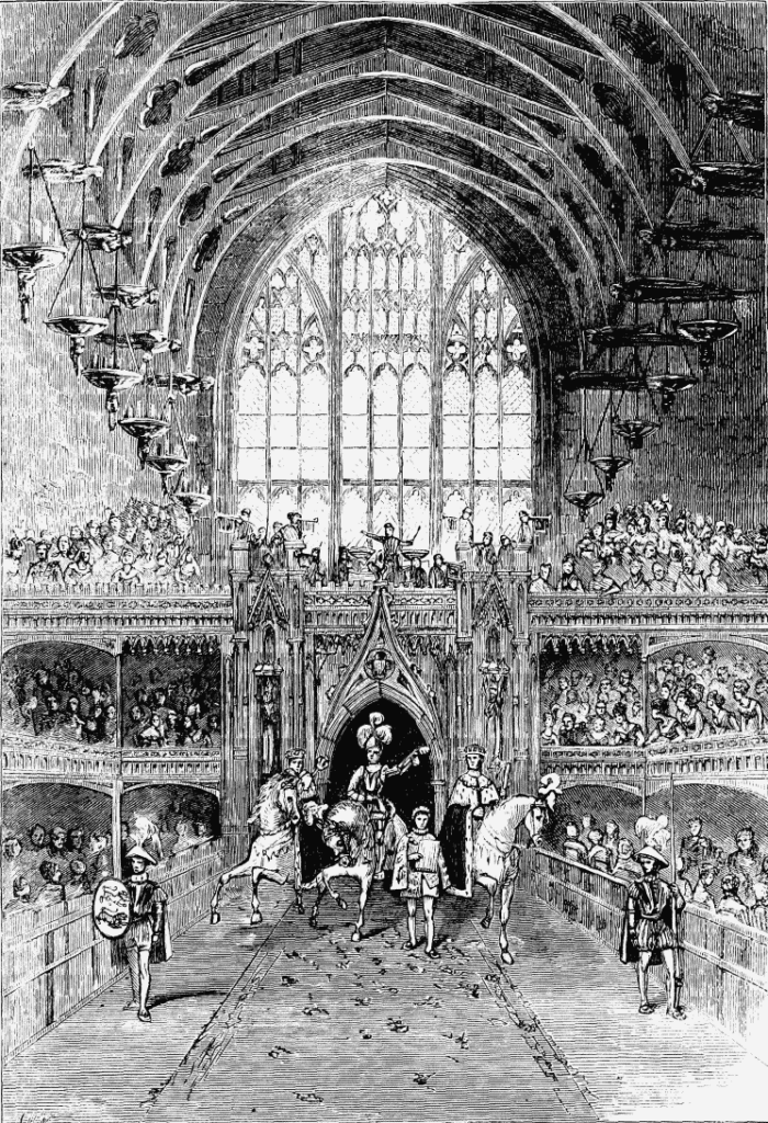 coronation-of-george-iv-in-westminster-hall-the-champions-challenge-from-a-contemporary-engraving-in-the-gentlemans-magazine